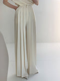 Pleated High Waist Wide Leg Trousers in White — Svelte Chic