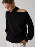 Off-Shoulder Turtleneck Sweater — Black in Black — Svelte Chic
