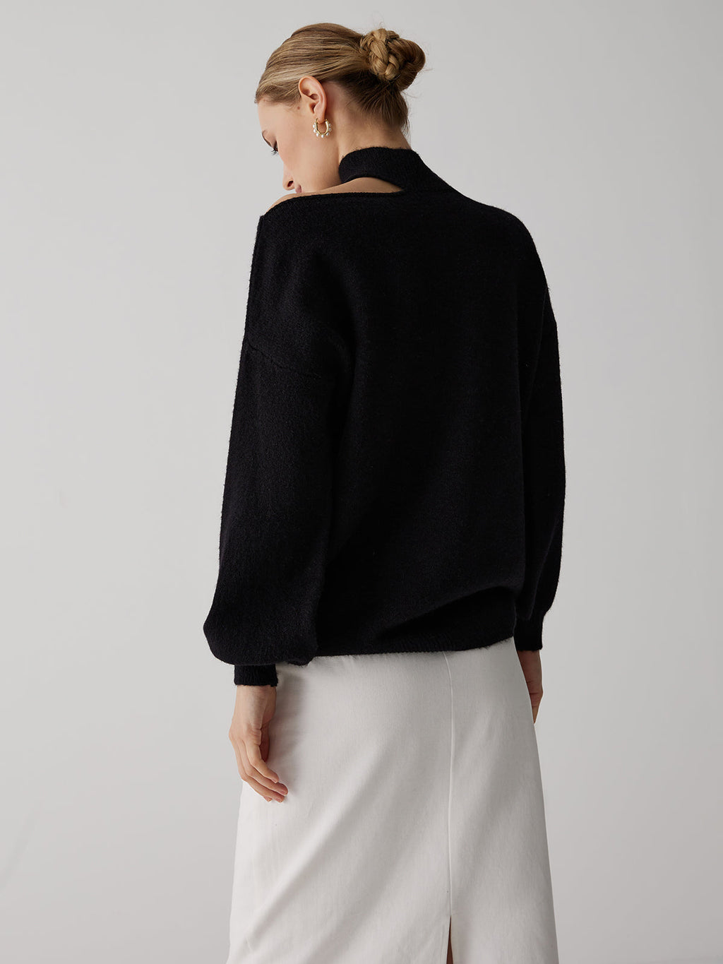 Off-Shoulder Turtleneck Sweater — Black — Svelte Chic