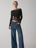 Lace Patchwork Long Sleeve Top — Black in Black — Svelte Chic