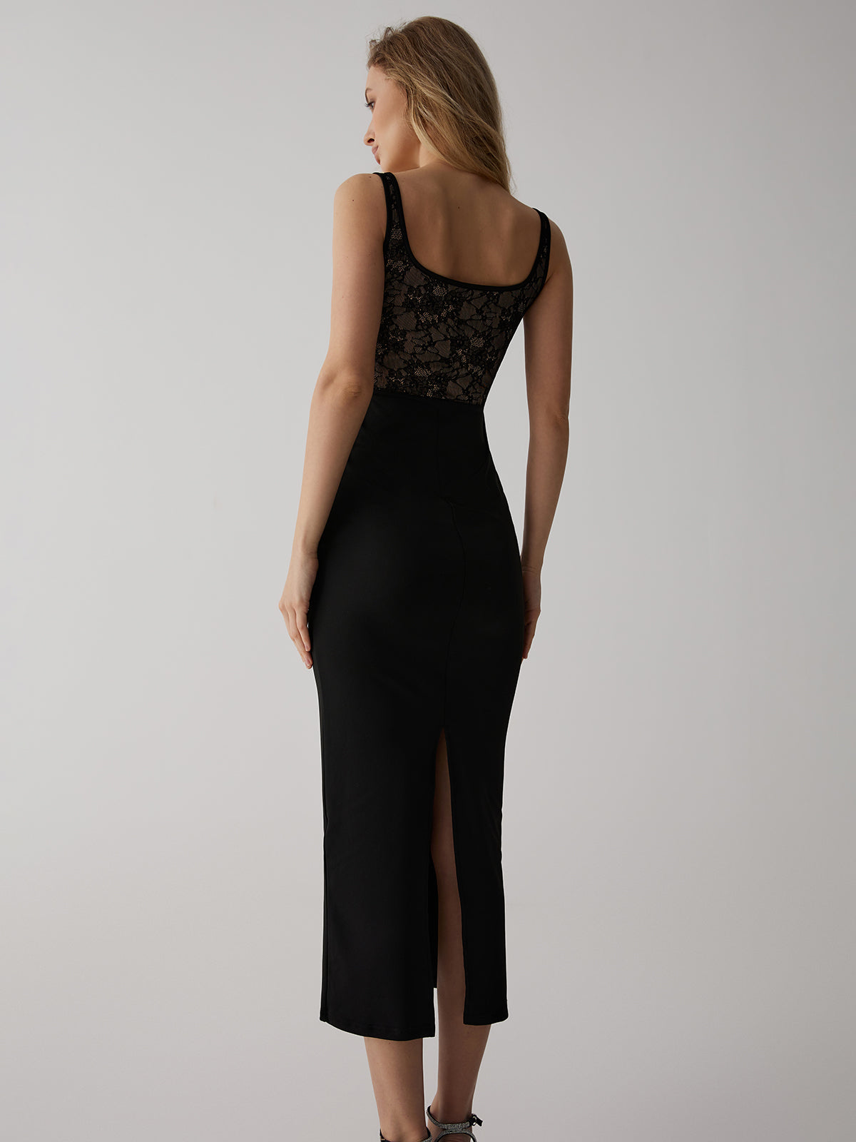 Lace Corset Square Neck Maxi Dress — Black — Svelte Chic
