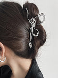 Irregular Metallic Bow Hair Claw — Silver in Silver — Svelte Chic
