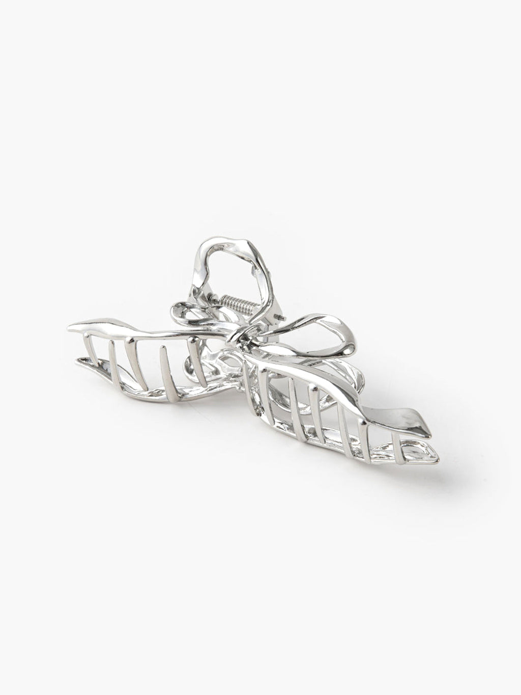 Irregular Metallic Bow Hair Claw — Silver — Svelte Chic