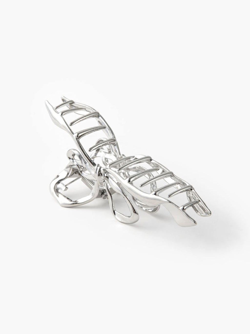 Irregular Metallic Bow Hair Claw — Silver — Svelte Chic