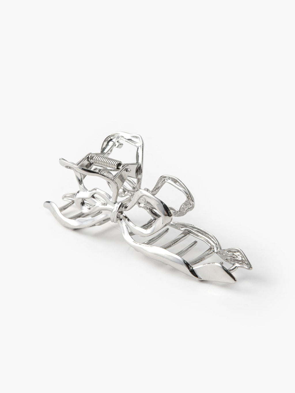 Irregular Metallic Bow Hair Claw — Silver — Svelte Chic