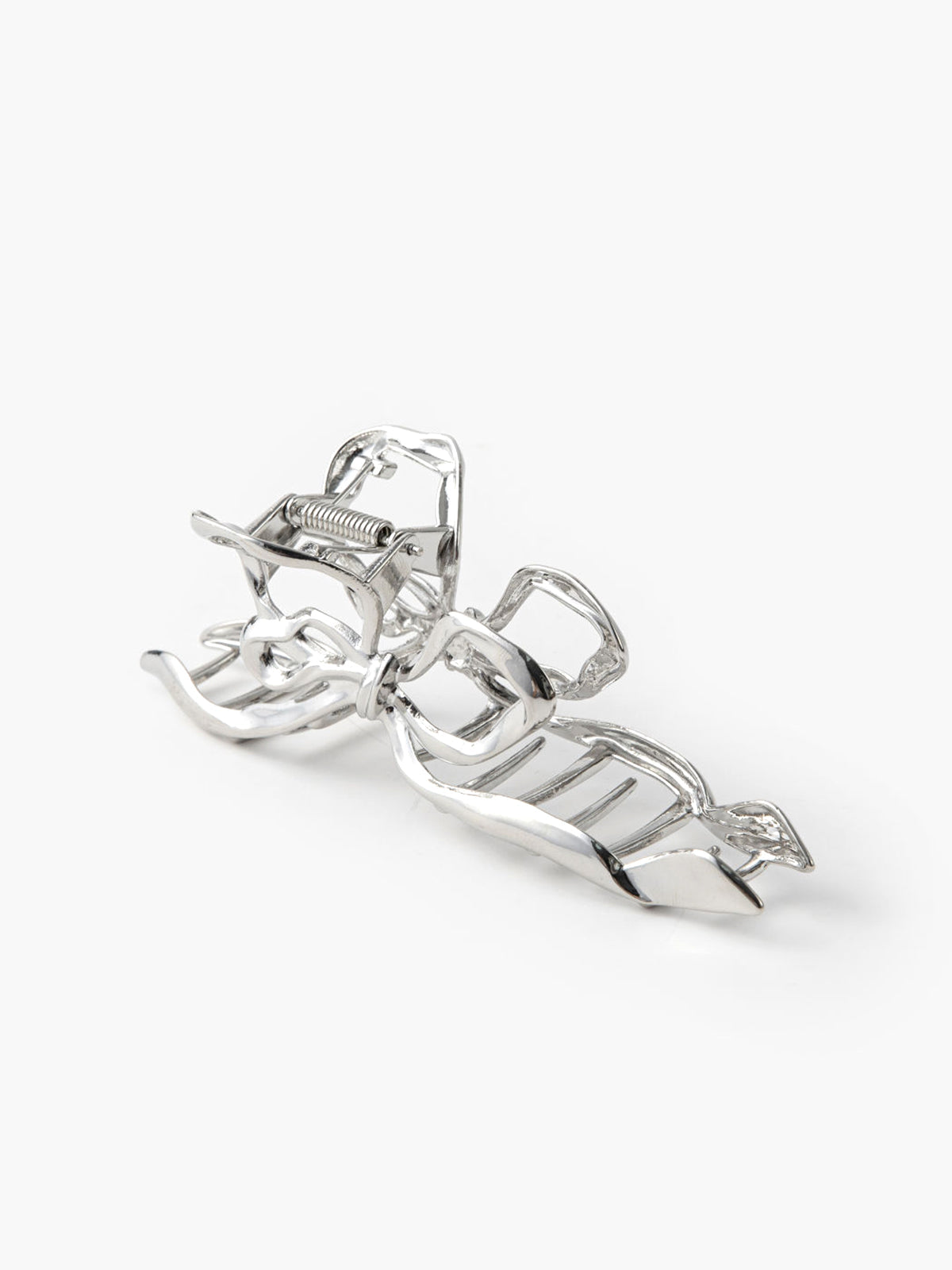 Irregular Metallic Bow Hair Claw — Silver — Svelte Chic