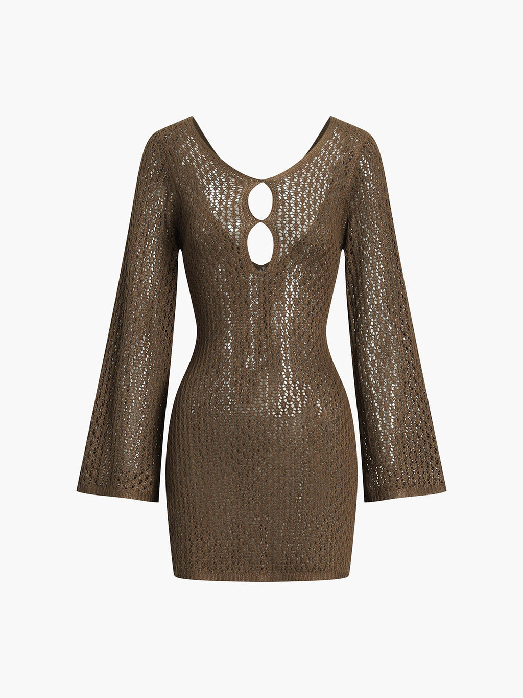 Jacquard Bell Sleeve Knit Mini Dress — Camel in Camel — Svelte Chic