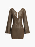 Jacquard Bell Sleeve Knit Mini Dress — Camel in Camel — Svelte Chic
