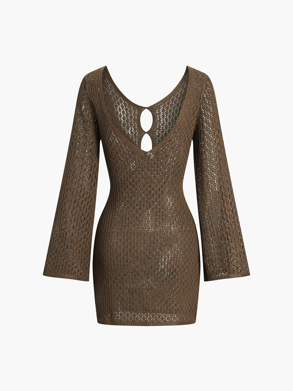 Jacquard Bell Sleeve Knit Mini Dress — Camel — Svelte Chic