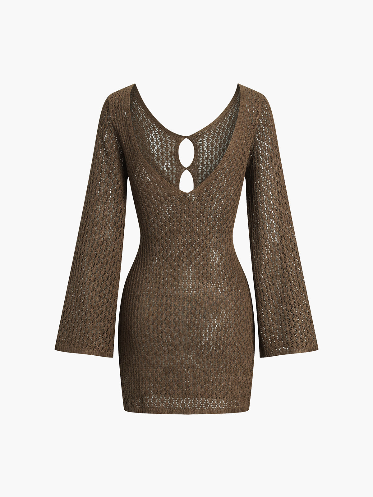 Jacquard Bell Sleeve Knit Mini Dress — Camel — Svelte Chic