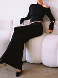 One-Shoulder Matte Jersey Maxi Skirt Set — Black in Black — Svelte Chic
