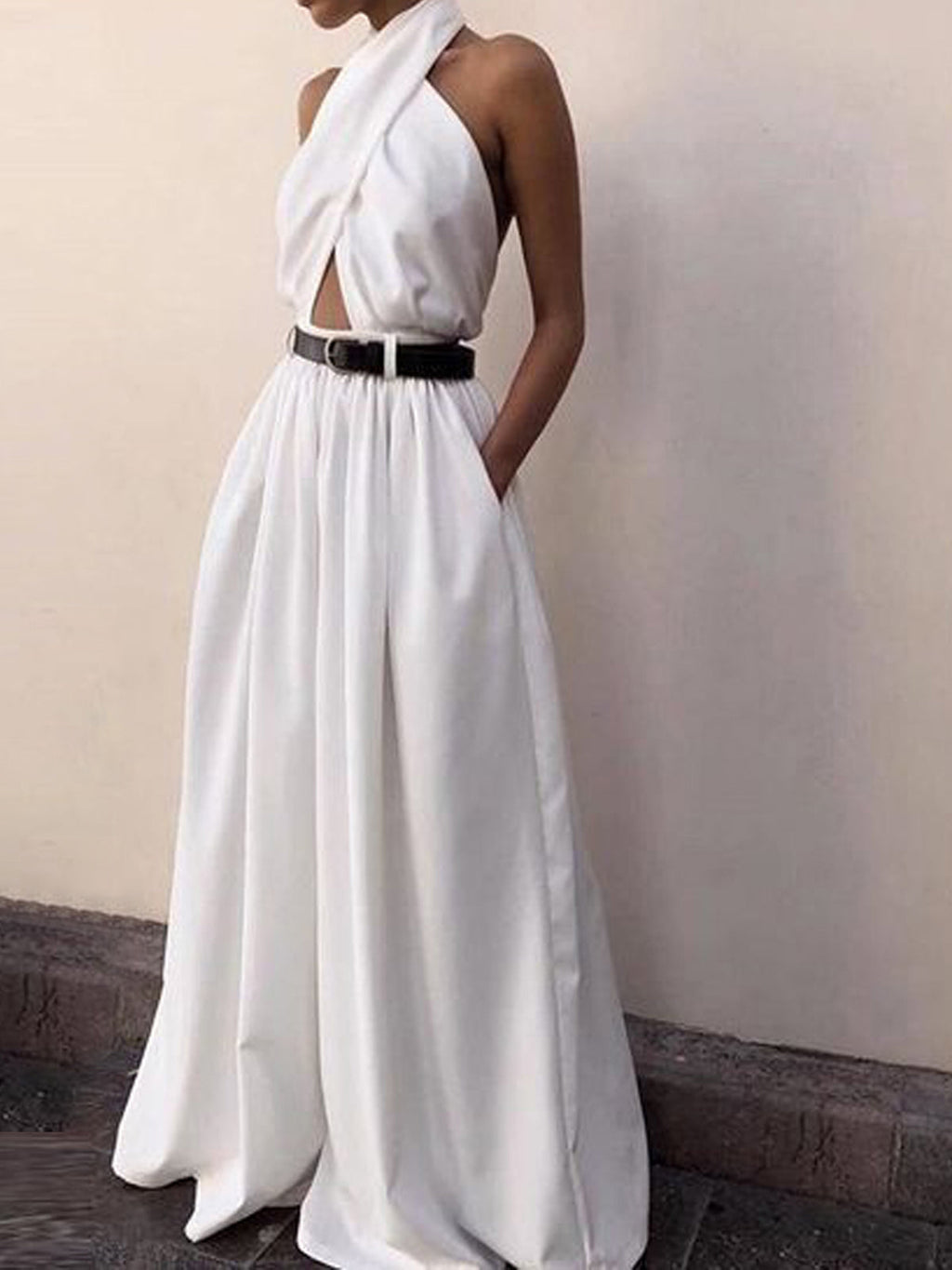 Criss-Cross Halter Backless Jumpsuit — Svelte Chic