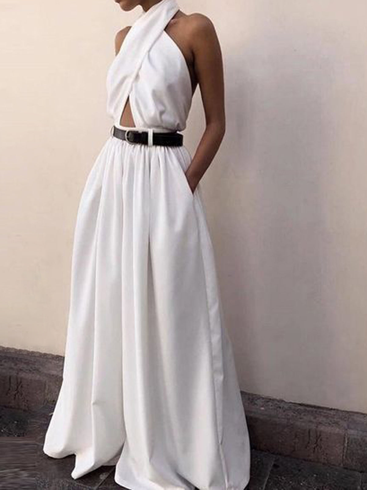 Criss-Cross Halter Backless Jumpsuit — Svelte Chic