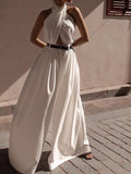 Criss-Cross Halter Backless Jumpsuit in White — Svelte Chic