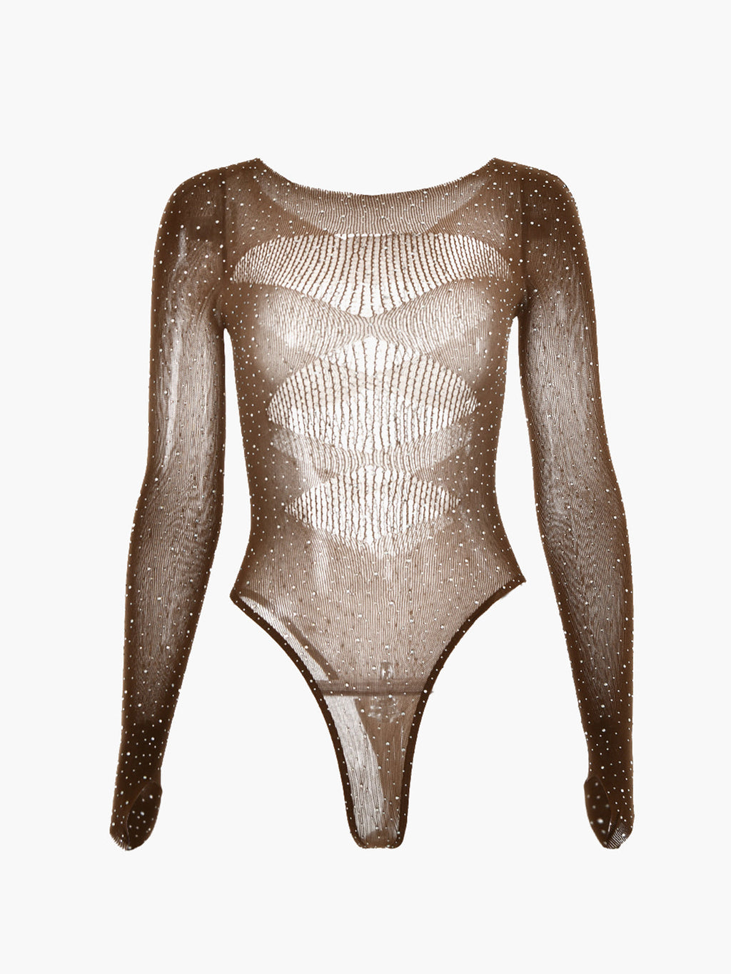 Rhinestone Sheer Cutout Bodysuit — Long Sleeve — Svelte Chic