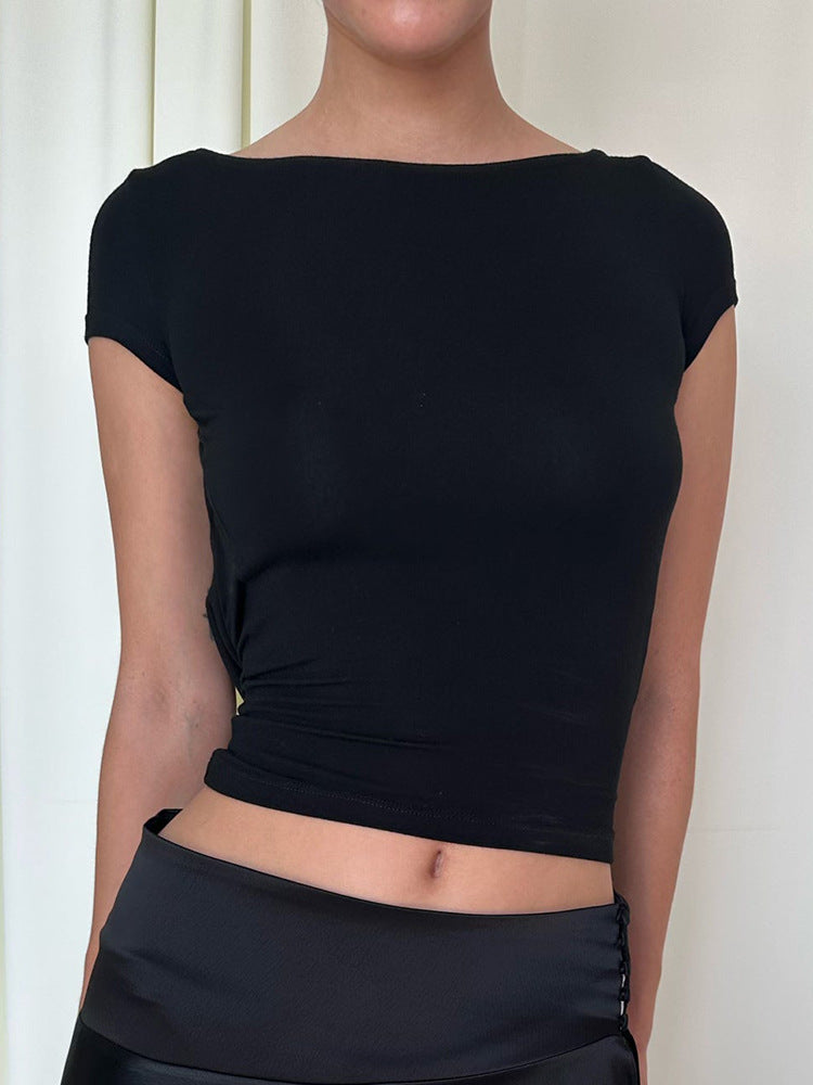 Open Back Sleeveless Blouse — Black Jersey — Svelte Chic