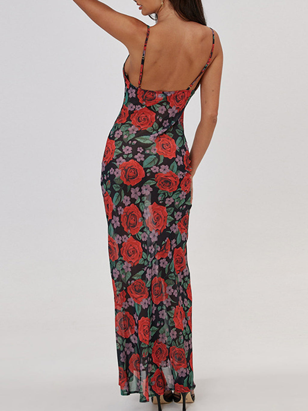 Floral Cami Maxi Dress — Red V-Neck — Svelte Chic