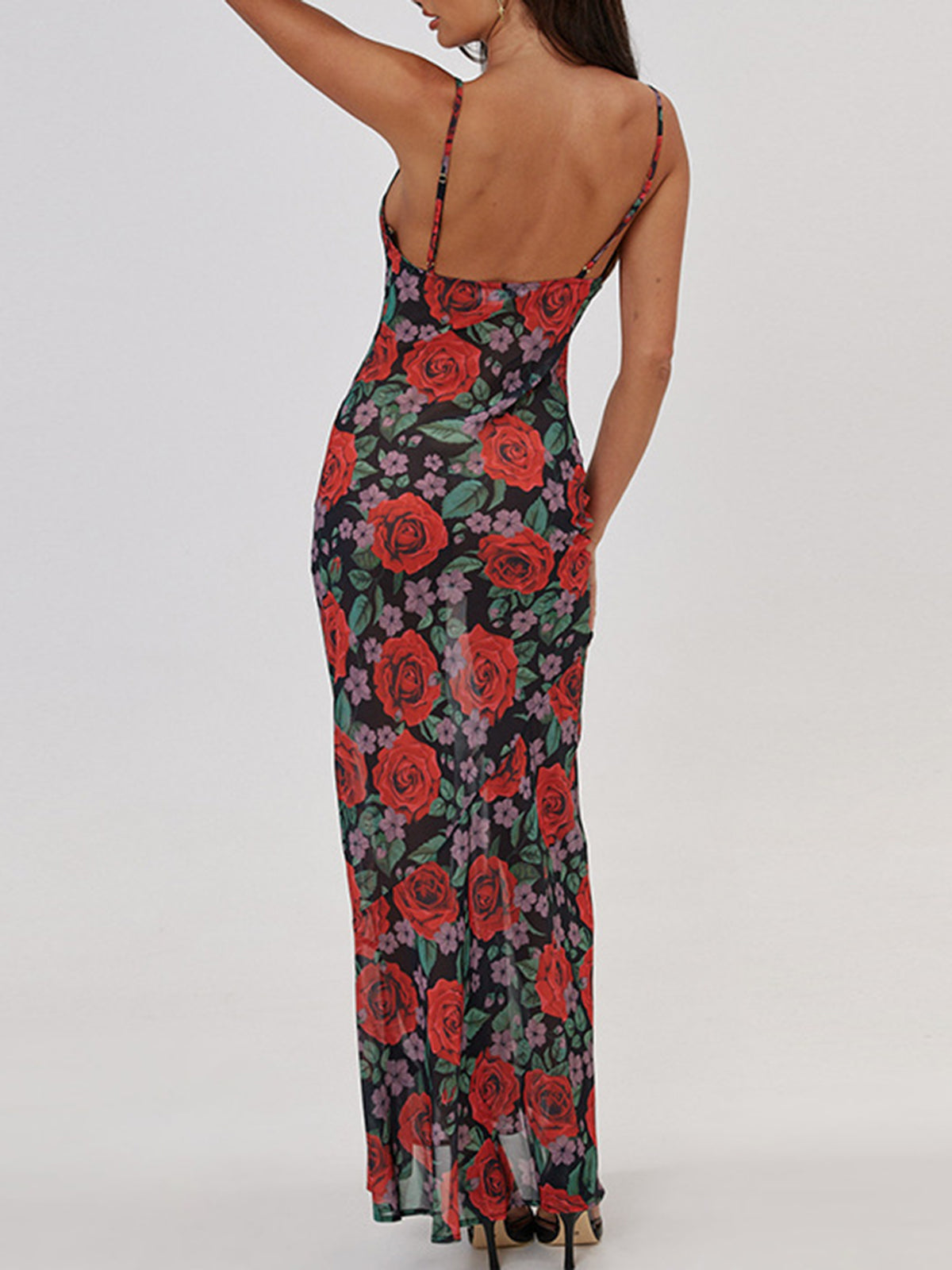 Floral Cami Maxi Dress — Red V-Neck — Svelte Chic