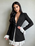 Blazer V-Neck Buttoned Mini Dress — Black in Black — Svelte Chic