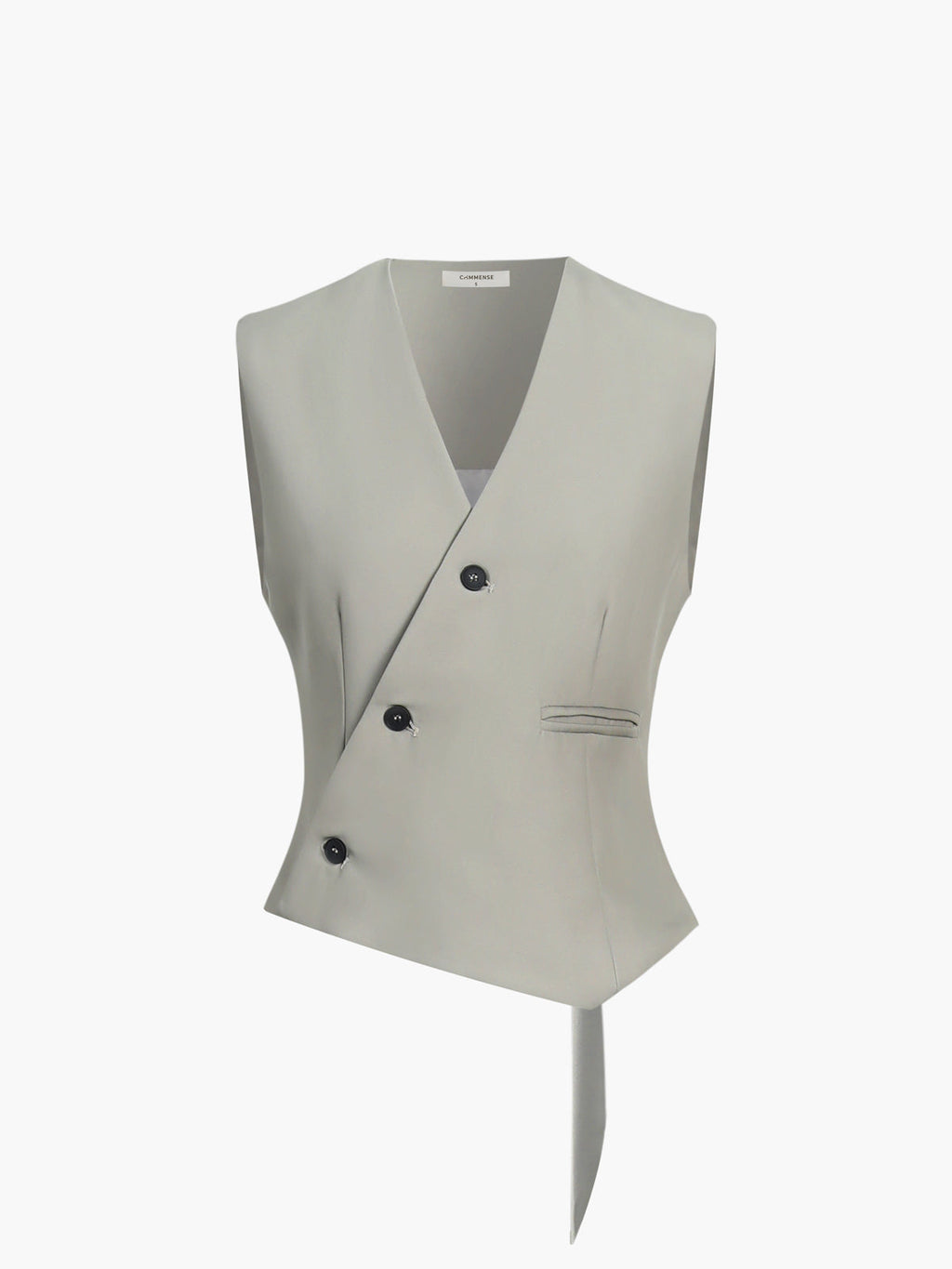 Asymmetric Button Sleeveless Vest — Grey in Grey — Svelte Chic
