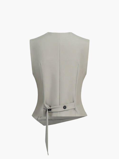 Asymmetric Button Sleeveless Vest — Grey — Svelte Chic