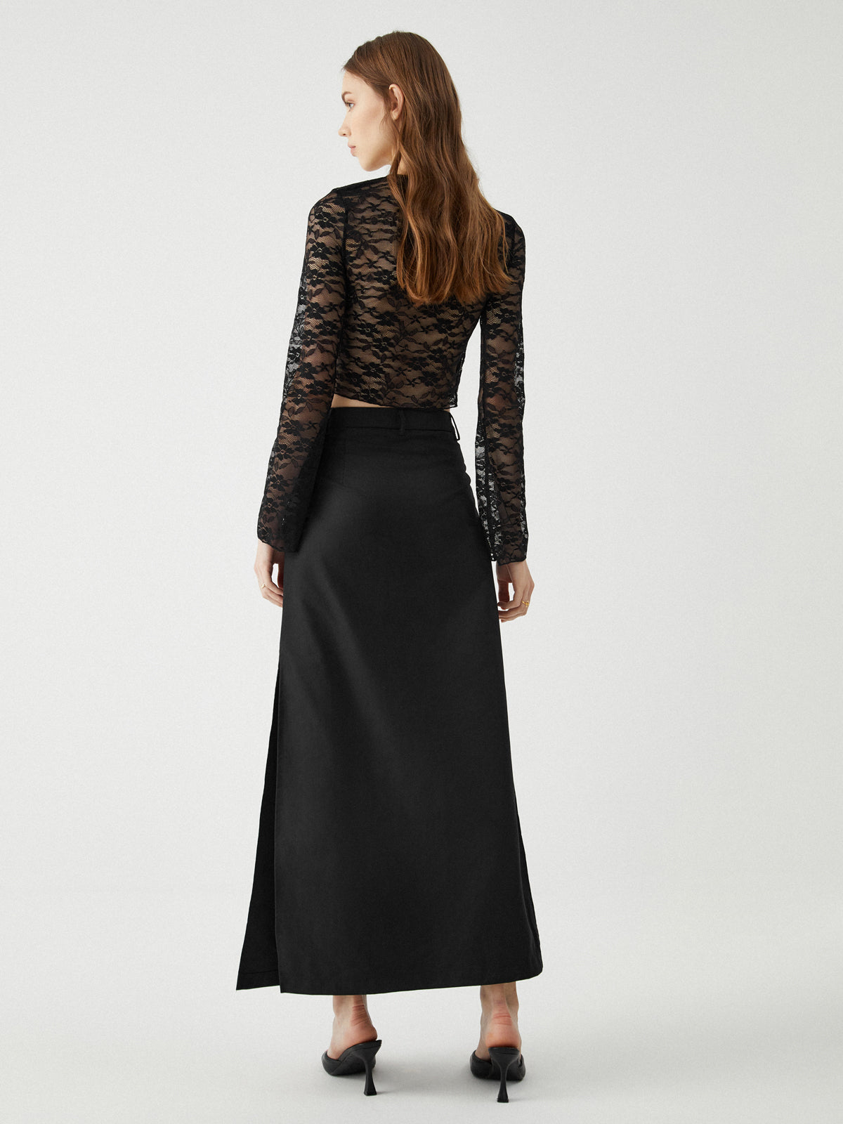 Cutout Lace Long Sleeve Top — Black Floral — Svelte Chic