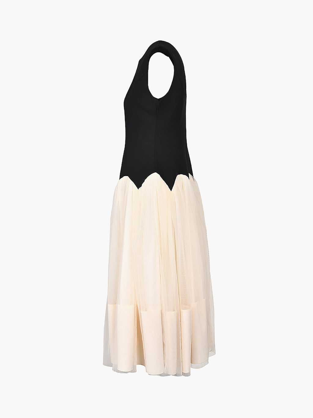 Contrast Petal Waist Halter Midi Dress — Black — Svelte Chic