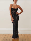 Floral Lace Bodycon Maxi Dress — Black Sweetheart in Black — Svelte Chic