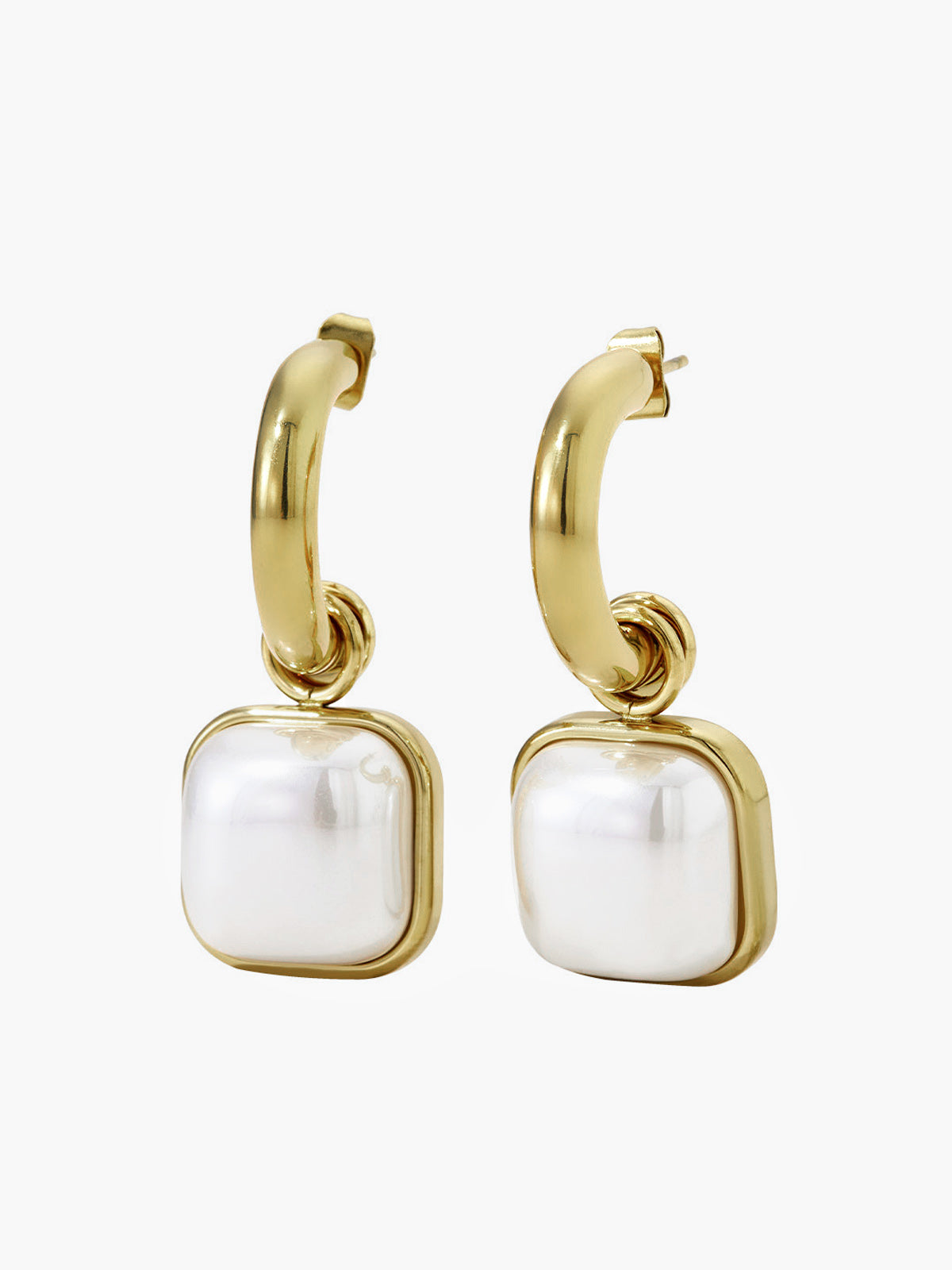 Pearl Square Earrings — Gold Titanium Steel in Gold — Svelte Chic