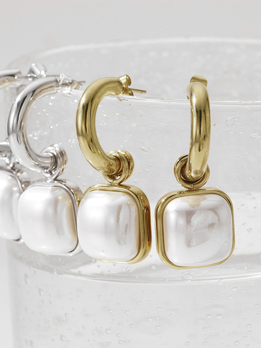 Pearl Square Earrings — Gold Titanium Steel — Svelte Chic