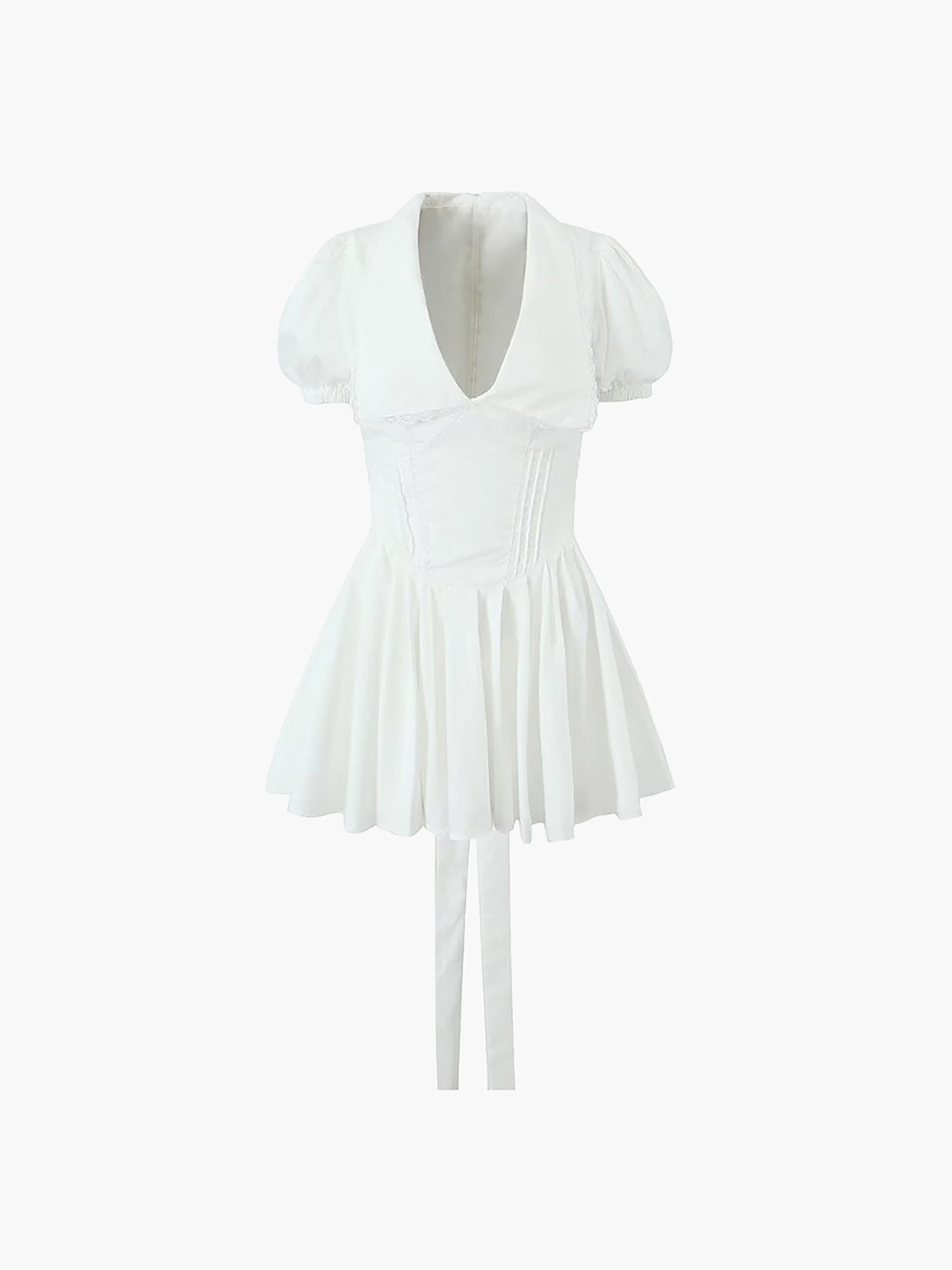 Lace-Up Doll Collar Mini Dress — White — Svelte Chic