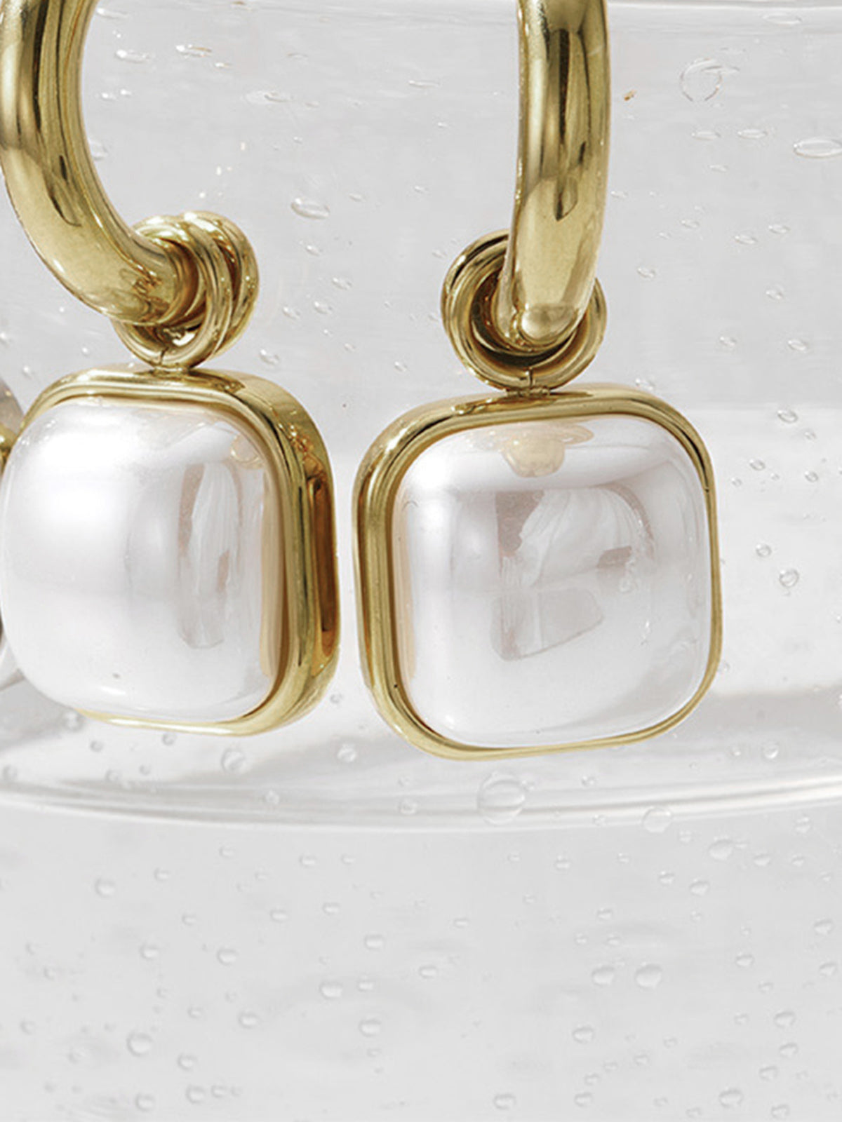 Pearl Square Earrings — Gold Titanium Steel — Svelte Chic