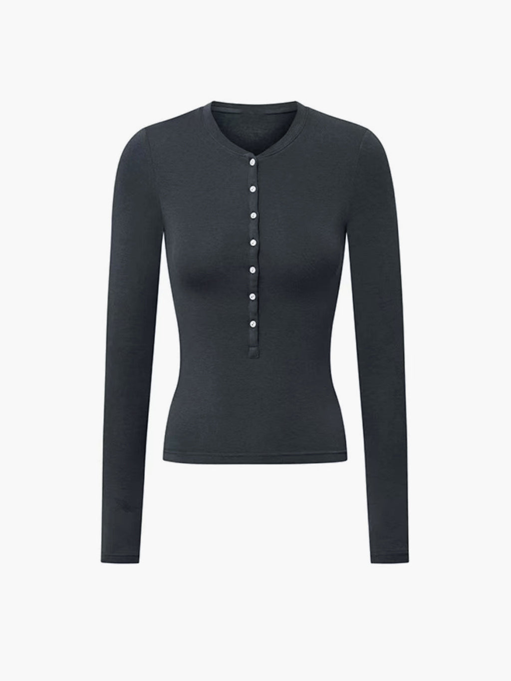 Henley Button Long Sleeve Top — Grey — Svelte Chic