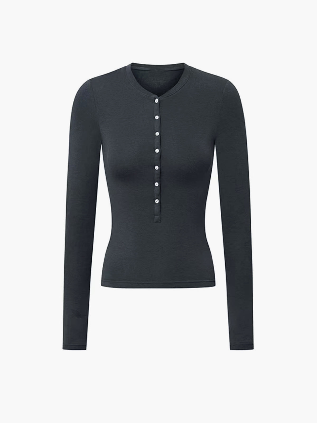 Henley Button Long Sleeve Top — Grey — Svelte Chic