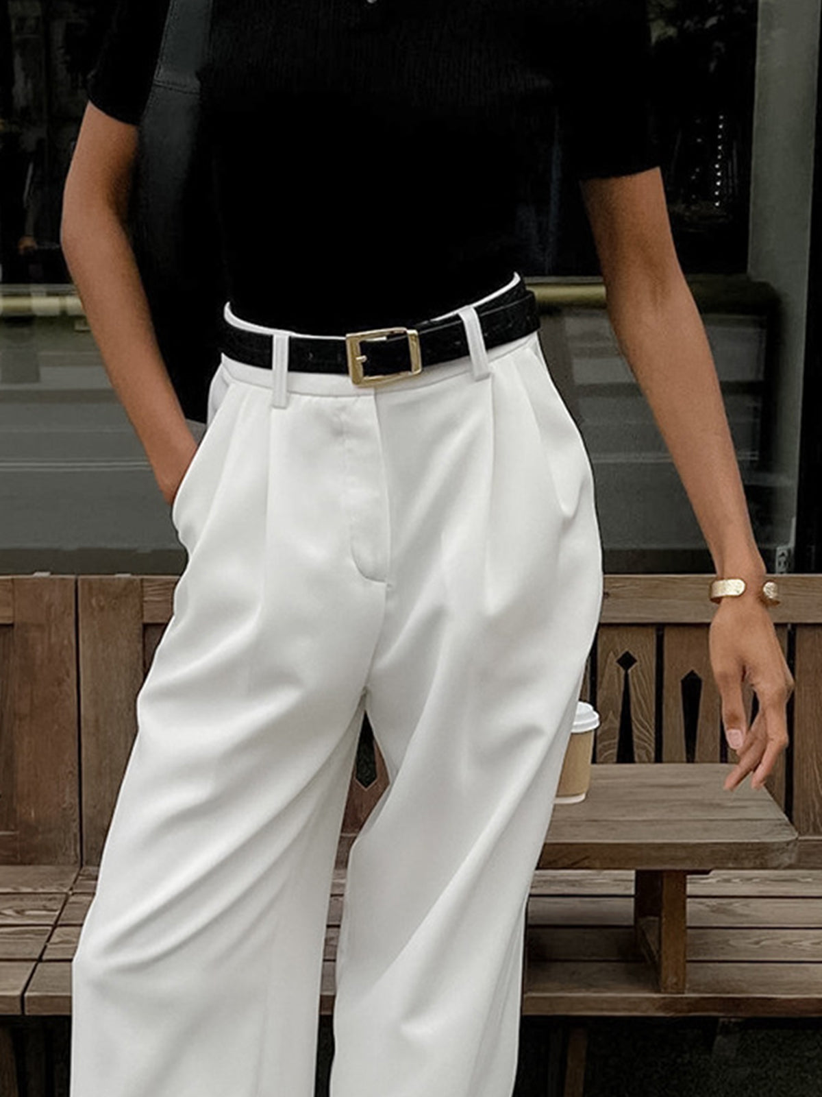 Wide Leg Trousers — White — Svelte Chic