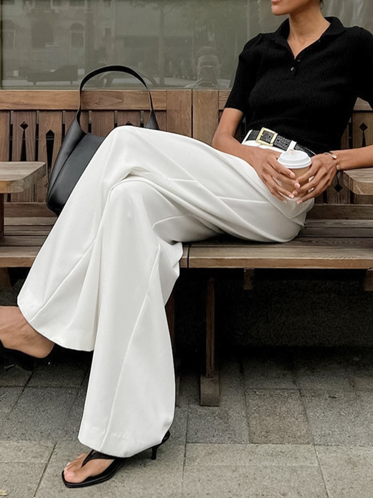 Wide Leg Trousers — White — Svelte Chic