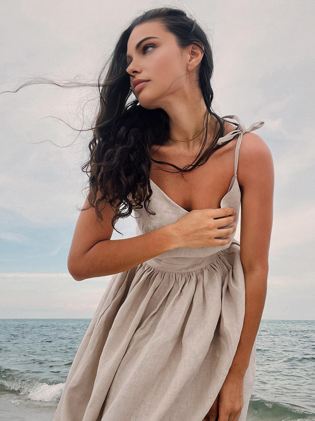 Backless Cotton Linen Lace-Up Maxi Dress — V-Neck — Svelte Chic