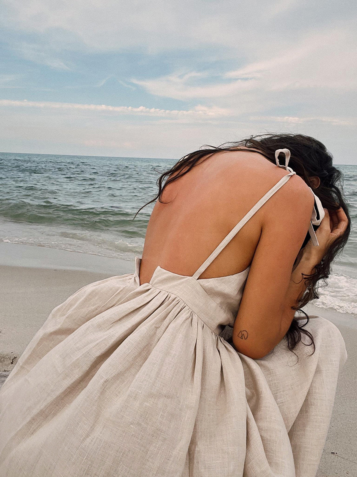 Backless Cotton Linen Lace-Up Maxi Dress — V-Neck — Svelte Chic