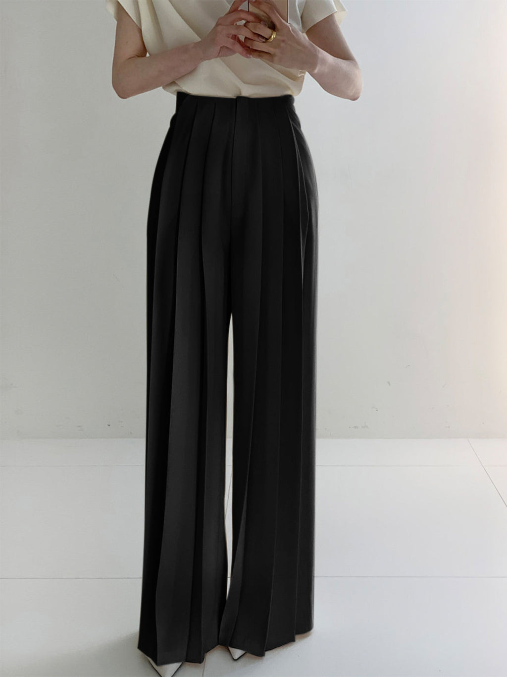 Pleated High Waist Wide Leg Trousers — Svelte Chic