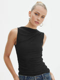 High Neck Pleated Sleeveless Top in Black — Svelte Chic
