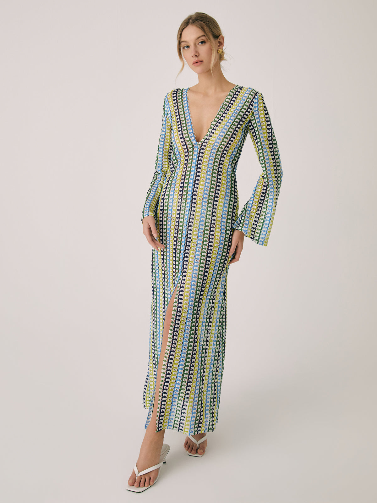 Crochet Lace Maxi Dress — Multicolour Long Sleeve — Svelte Chic