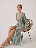 Crochet Lace Maxi Dress — Multicolour Long Sleeve in Multicolor — Svelte Chic