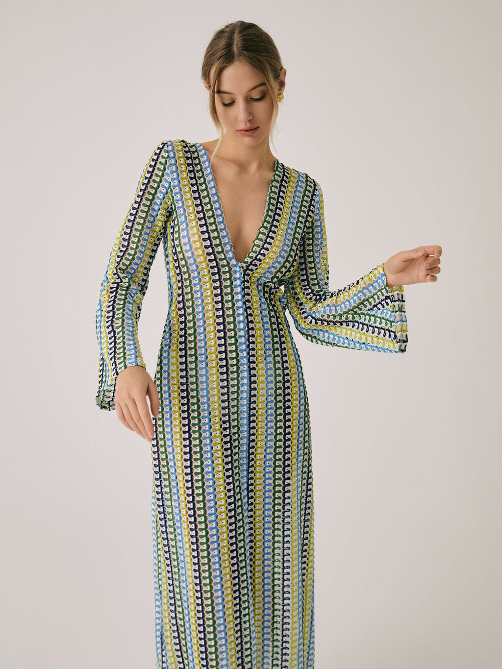Crochet Lace Maxi Dress — Multicolour Long Sleeve — Svelte Chic