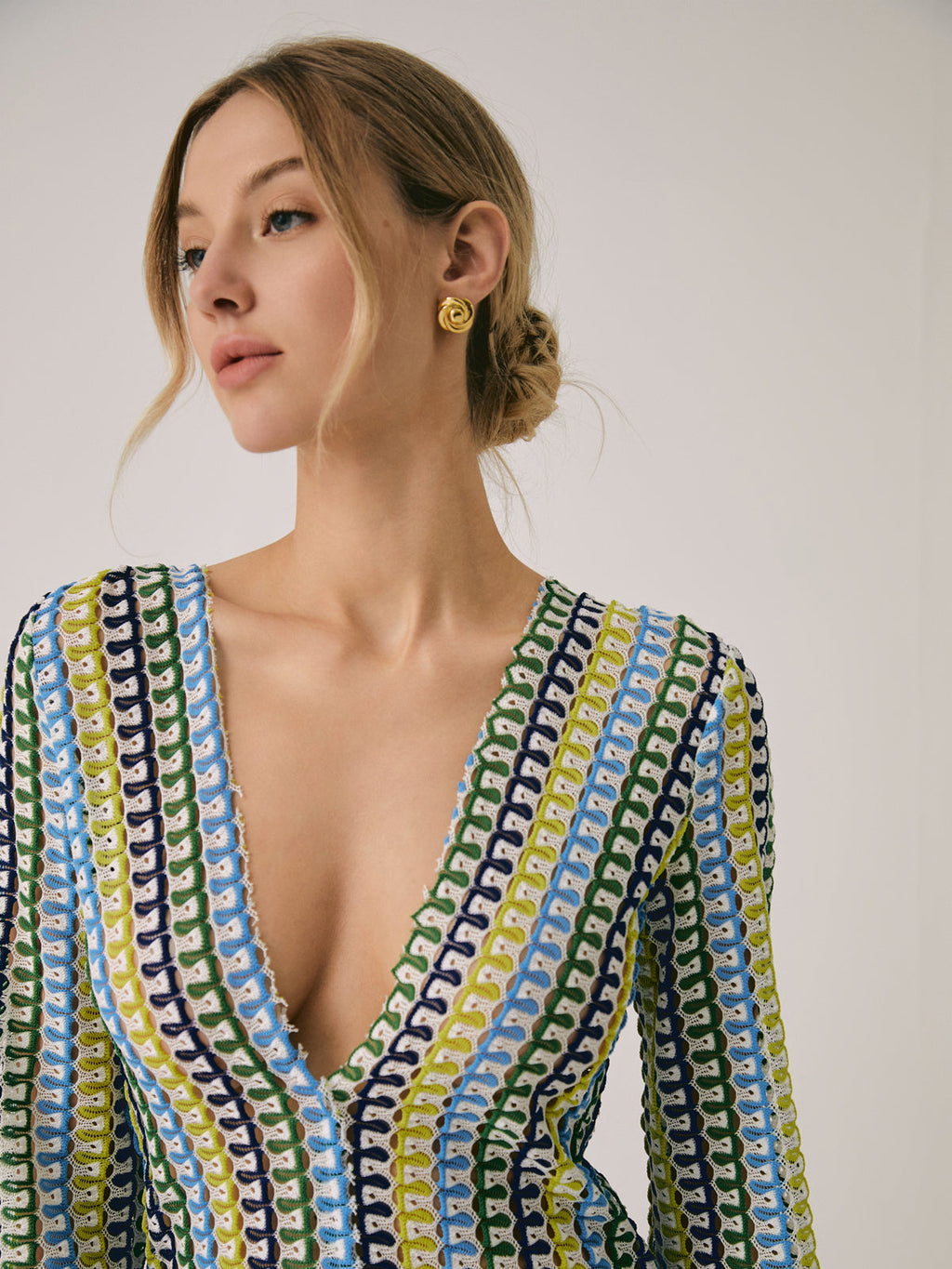Crochet Lace Maxi Dress — Multicolour Long Sleeve — Svelte Chic