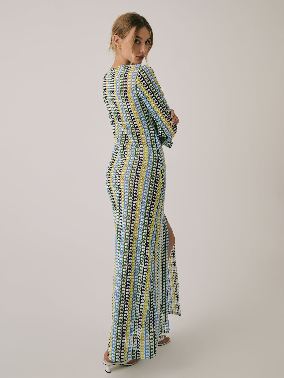 Crochet Lace Maxi Dress — Multicolour Long Sleeve — Svelte Chic