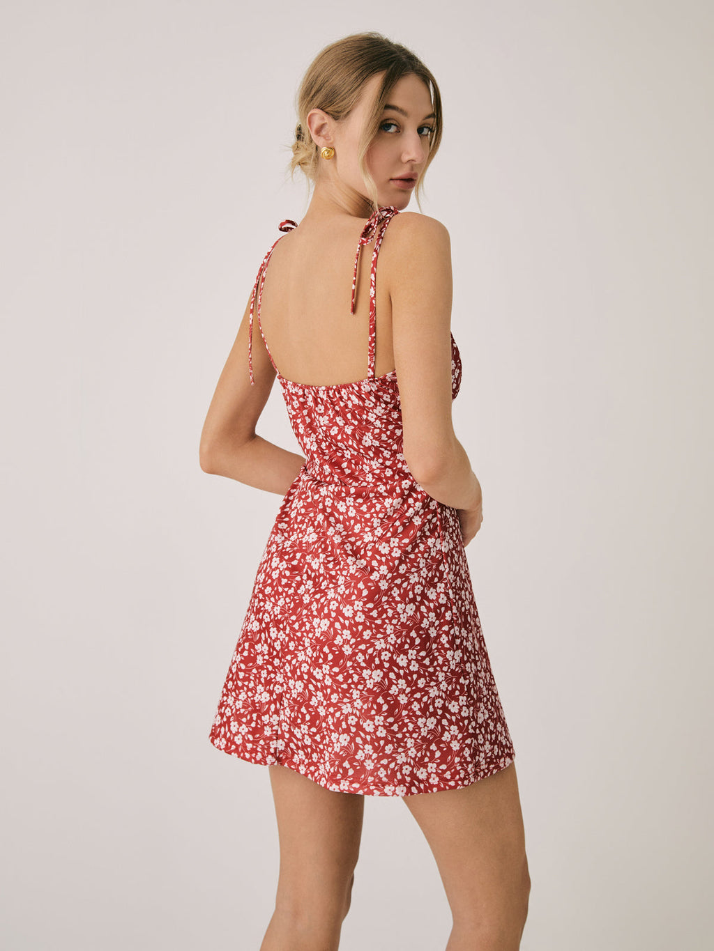 Floral V-Neck Backless Mini Dress — Burgundy — Svelte Chic