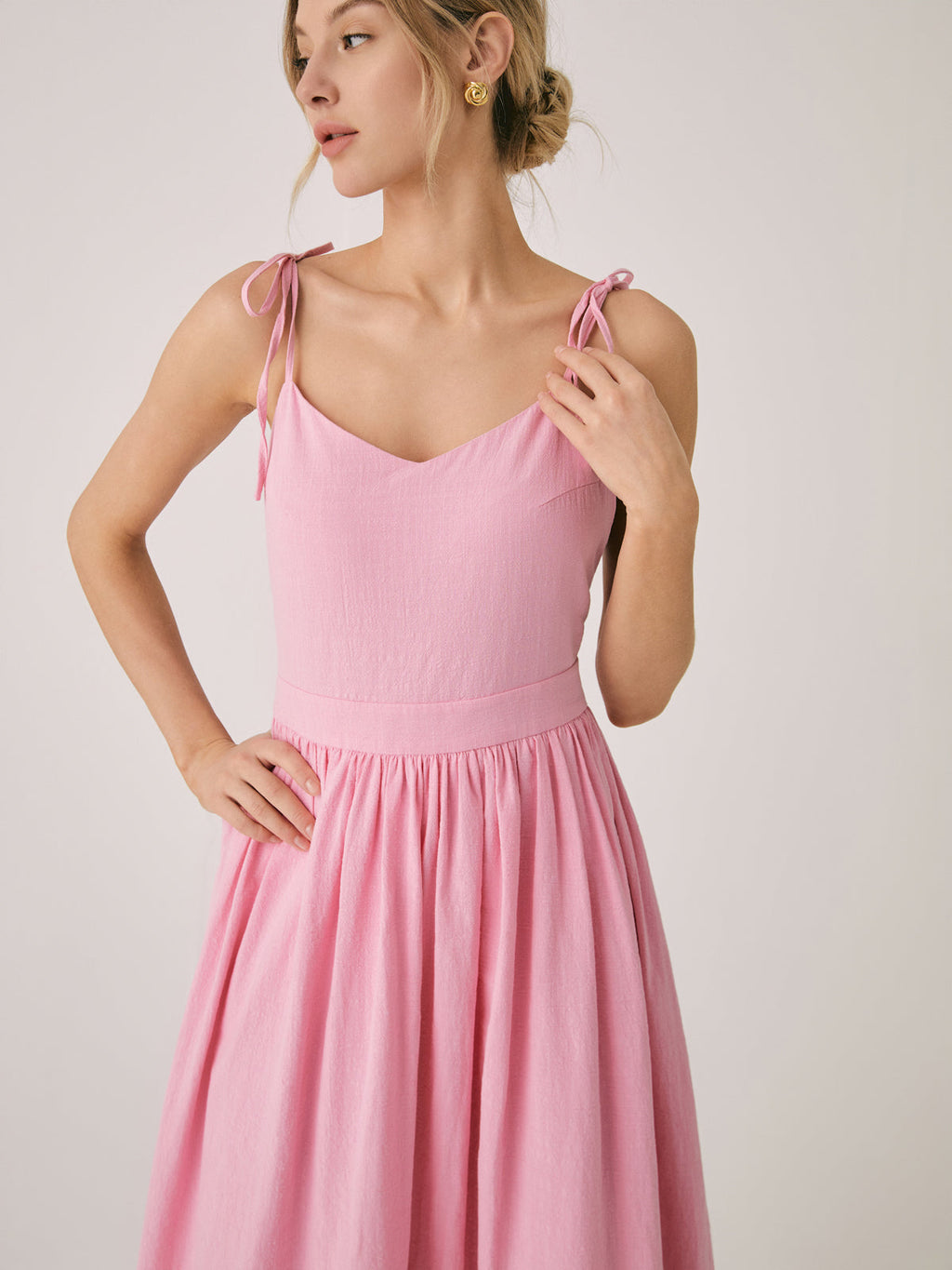 Backless Cotton Linen Lace-Up Maxi Dress — V-Neck — Svelte Chic