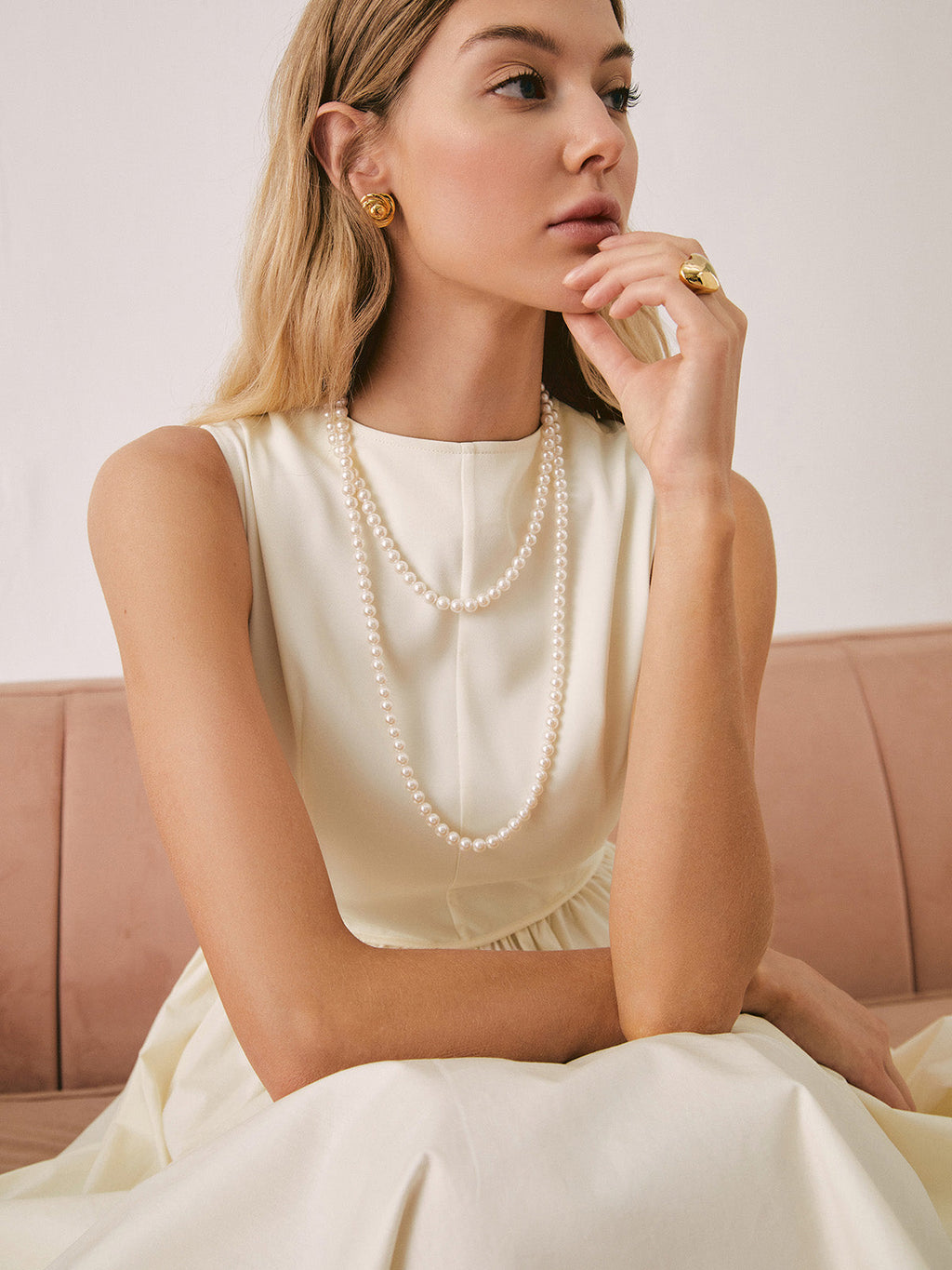 Double Layer Pearl Necklace — White, 120 cm — Svelte Chic