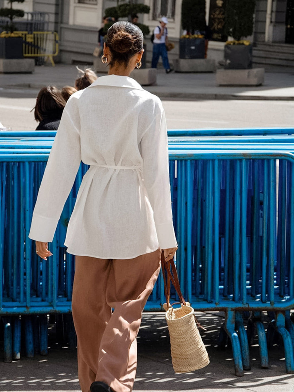 Cotton Linen Tie-Front Blouse — White — Svelte Chic