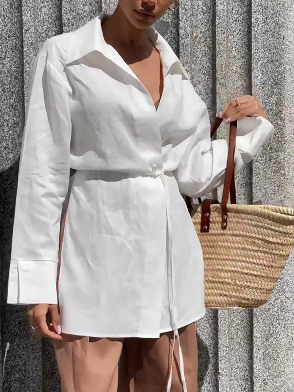 Cotton Linen Tie-Front Blouse — White — Svelte Chic